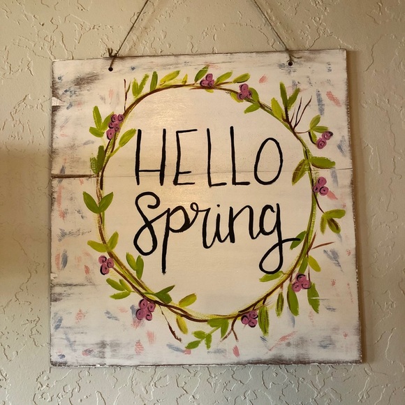 “Hello Spring” Handpainted sign 18X18in - Picture 2 of 2